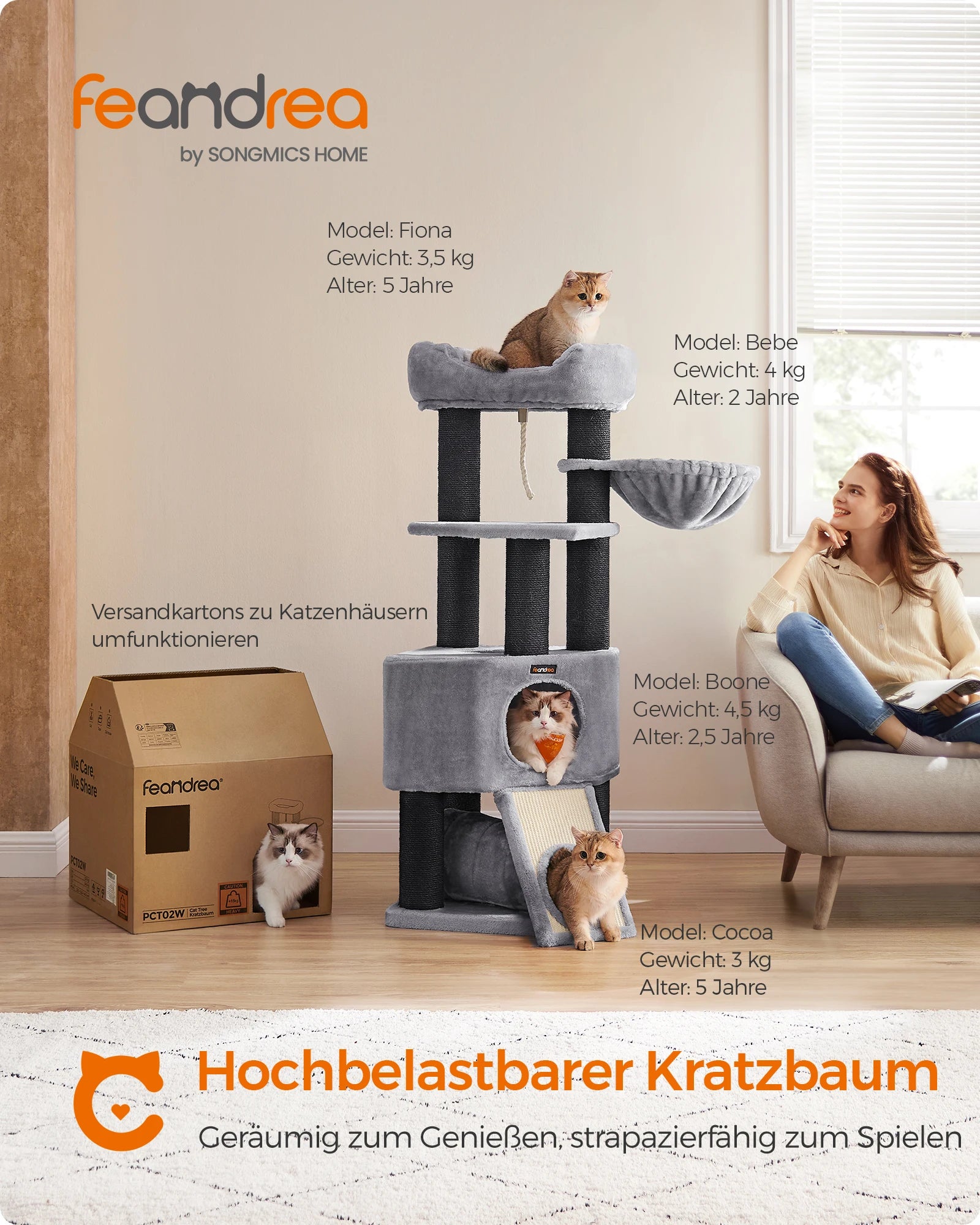 Feandrea - Grote Krabpaal met Hangmat & Kattenhuis